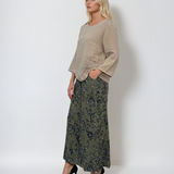 Pantaloni largi cu imprimeu floral kaki 
