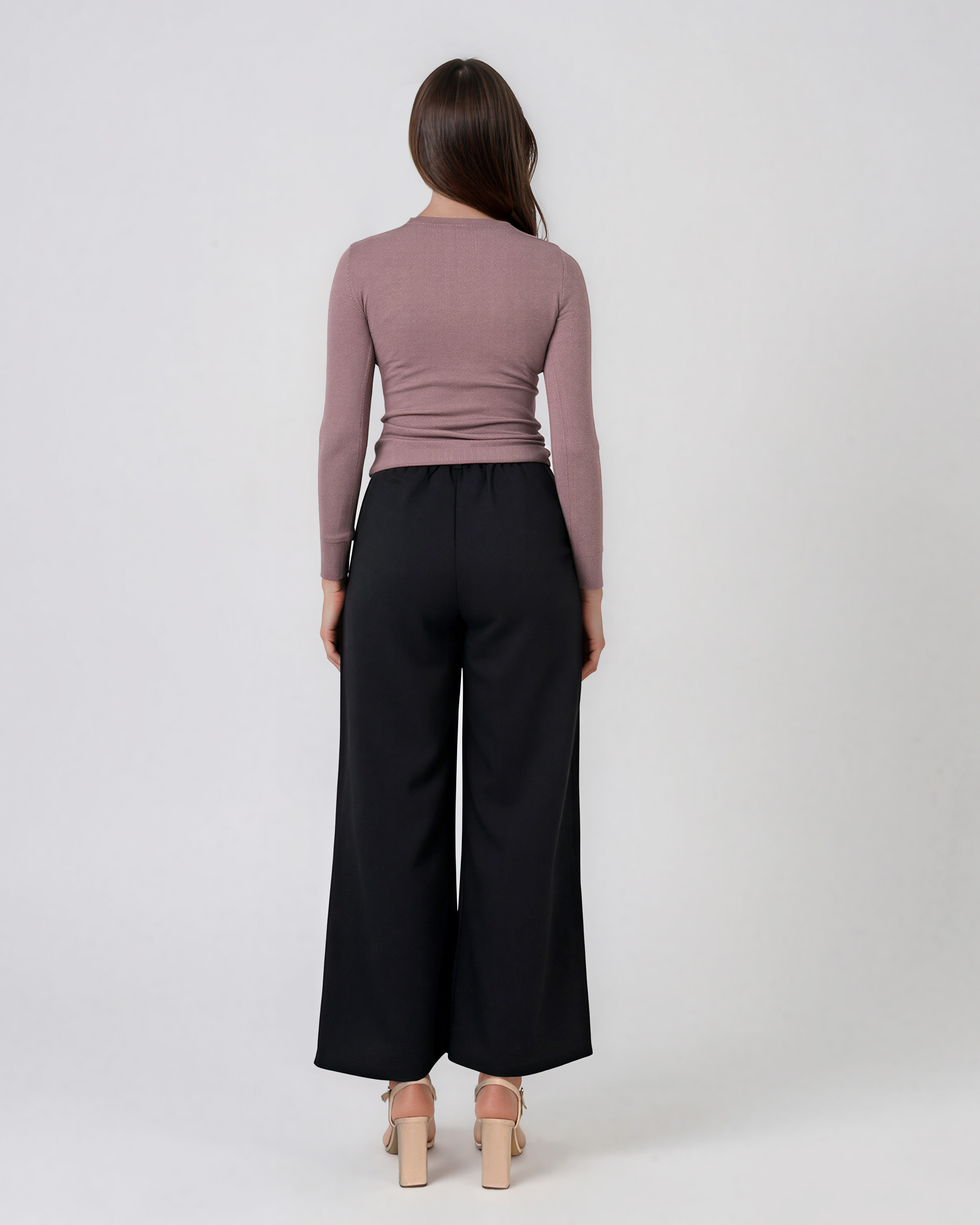 Pantaloni largi cu pense şi talie înaltă bleumarin PN091
