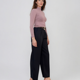 Pantaloni largi cu pense şi talie înaltă bleumarin PN091