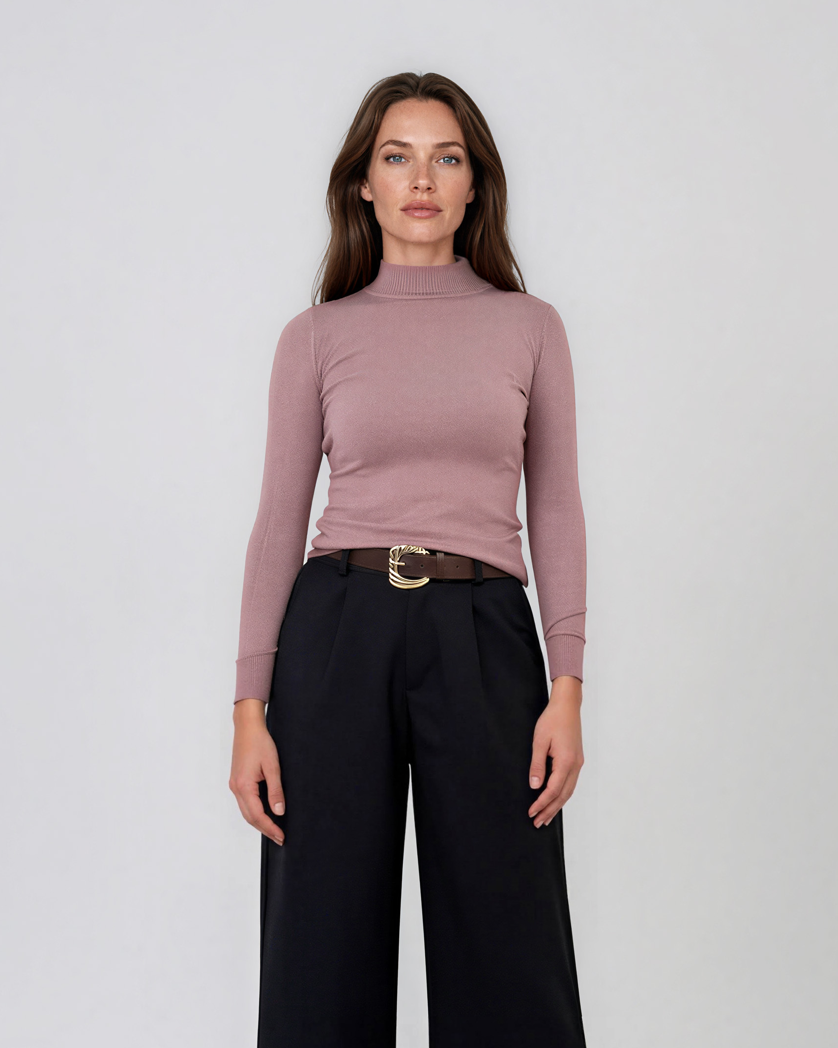 Pantaloni largi cu pense şi talie înaltă bleumarin PN091