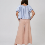 Pantaloni largi din material fin cu talie elastică roz PN060