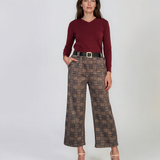 Pantaloni largi în carouri cu curea și buzunare bleumarin HL222