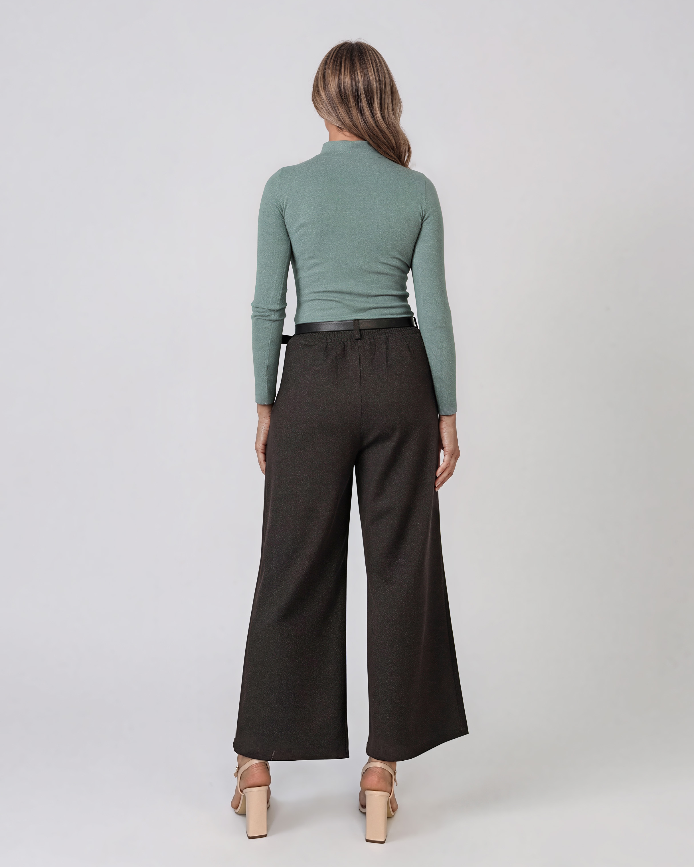 Pantaloni largi melanj cu pense negru PN090