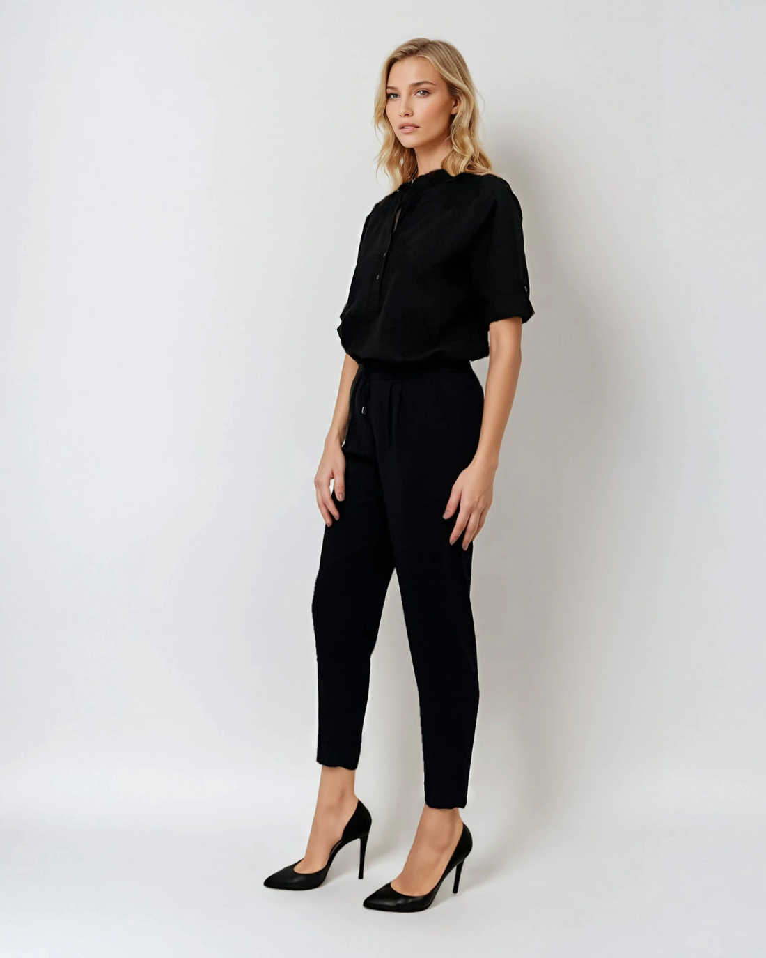 Pantaloni lungi conici din bumbac cu buzunare bleumarin 