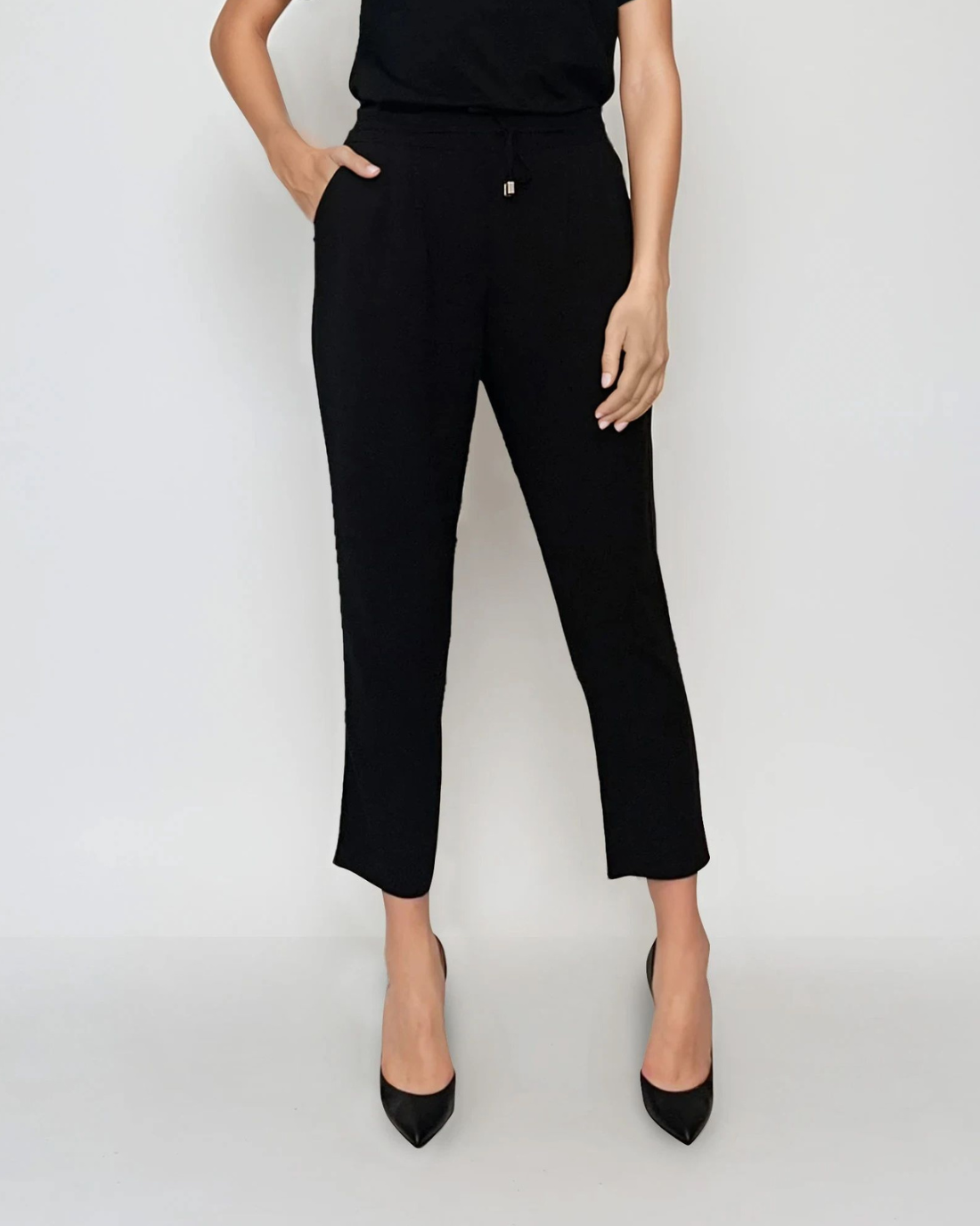 Pantaloni lungi conici din bumbac cu buzunare negru 