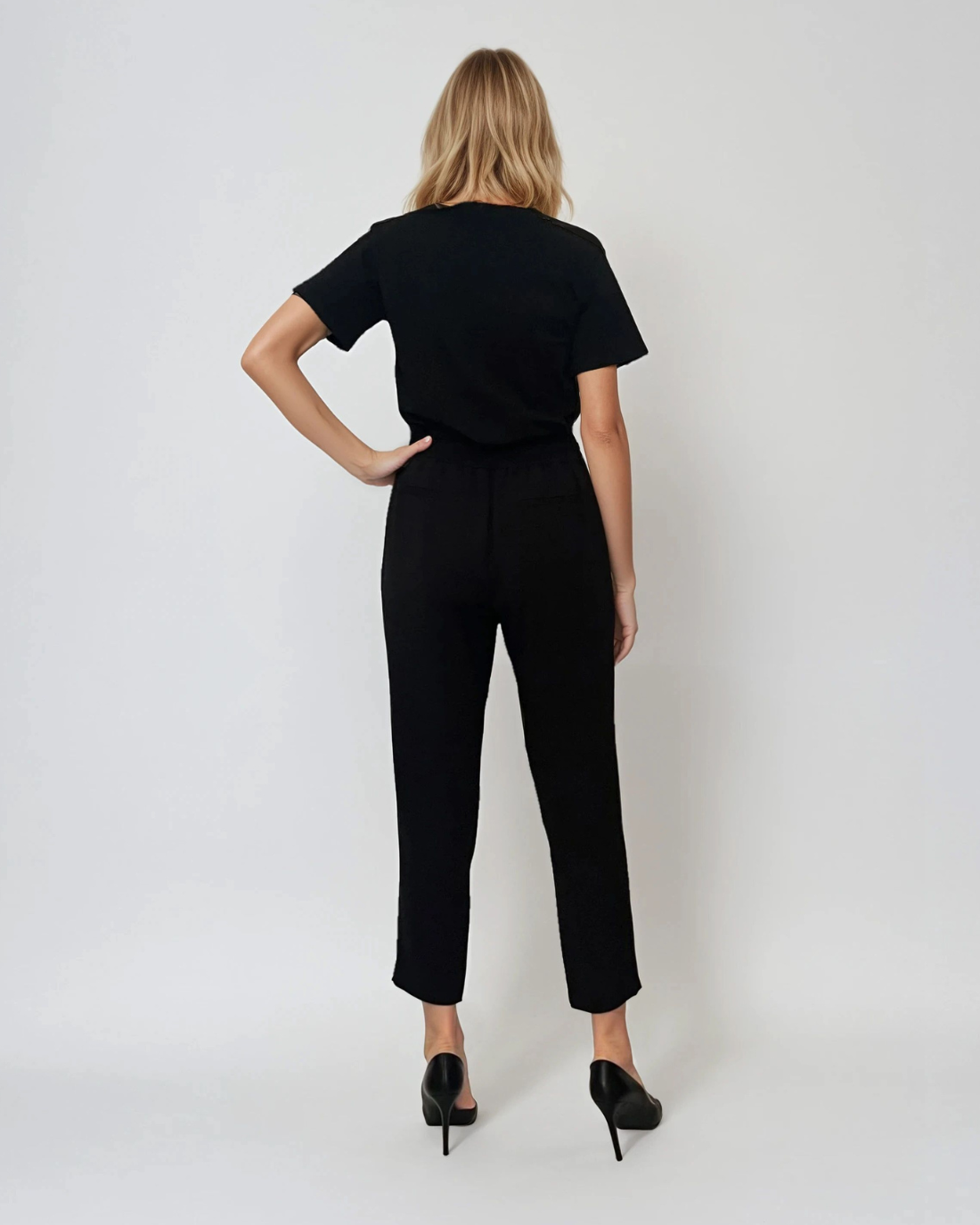 Pantaloni lungi conici din bumbac cu buzunare negru 