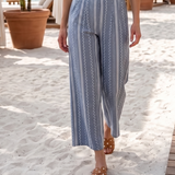 Pantaloni lungi din bumbac cu motive tradiționale aqua HL124