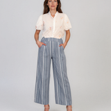 Pantaloni lungi din bumbac cu motive tradiționale aqua HL124