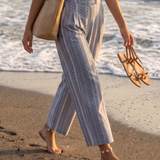 Pantaloni lungi din bumbac cu motive tradiționale bleu HL124