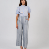 Pantaloni lungi din bumbac cu motive tradiționale bleu HL124