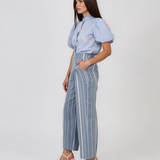 Pantaloni lungi din bumbac cu motive tradiționale bleu HL124