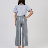 Pantaloni lungi din bumbac cu motive tradiționale bleu HL124