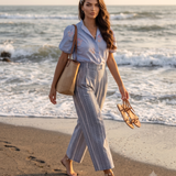 Pantaloni lungi din bumbac cu motive tradiționale bleu HL124