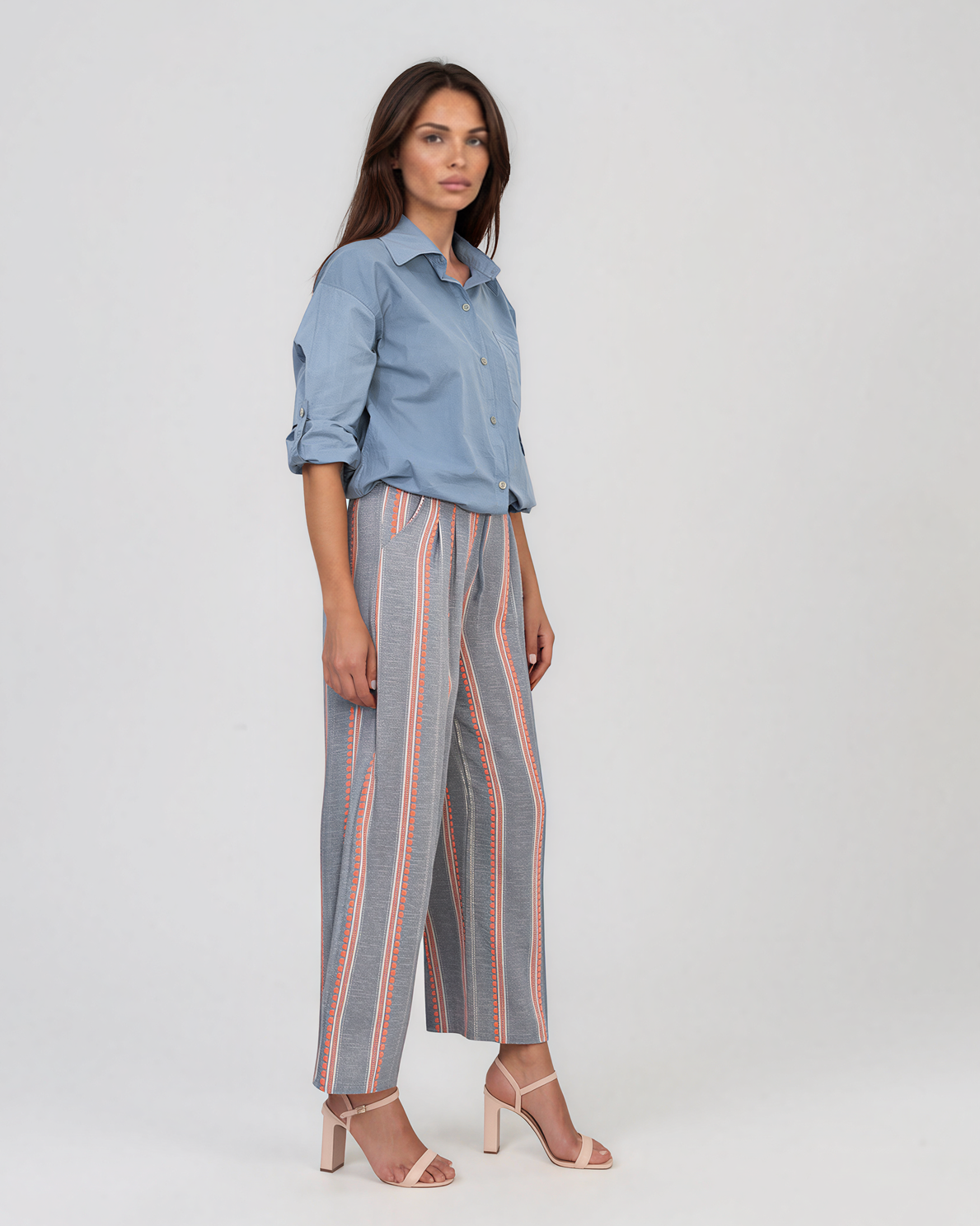 Pantaloni lungi din bumbac cu motive tradiționale portocaliu HL124