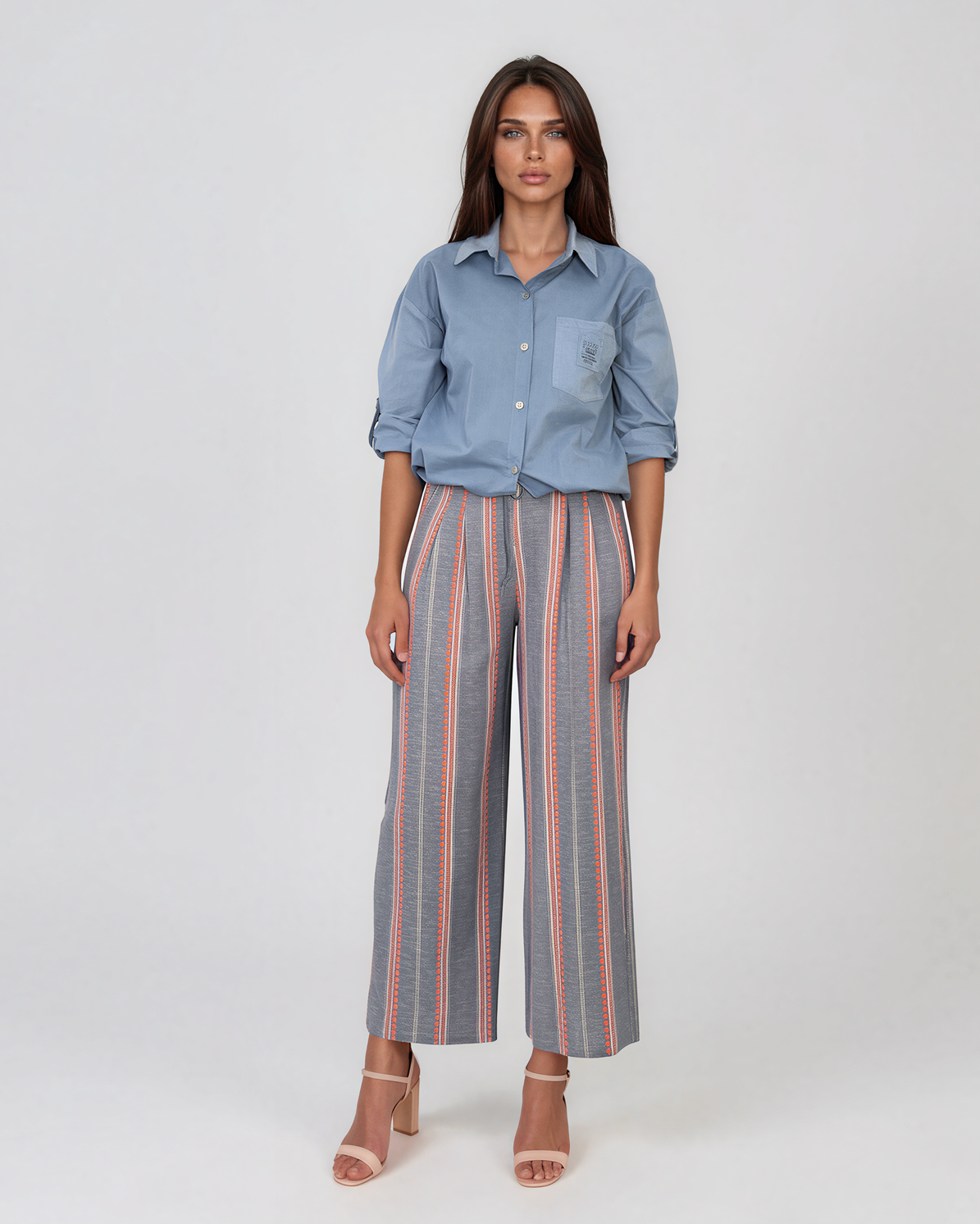 Pantaloni lungi din bumbac cu motive tradiționale portocaliu HL124