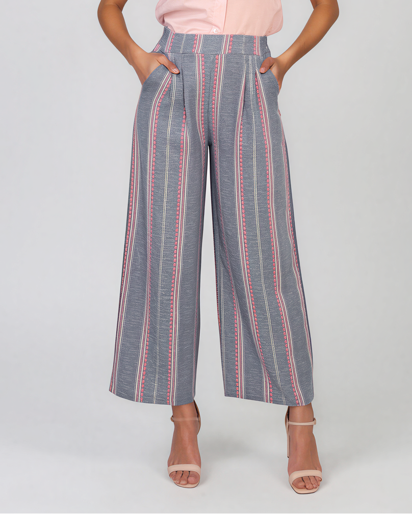 Pantaloni lungi din bumbac cu motive tradiționale roz HL124