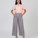 Pantaloni lungi din bumbac cu motive tradiționale roz HL124