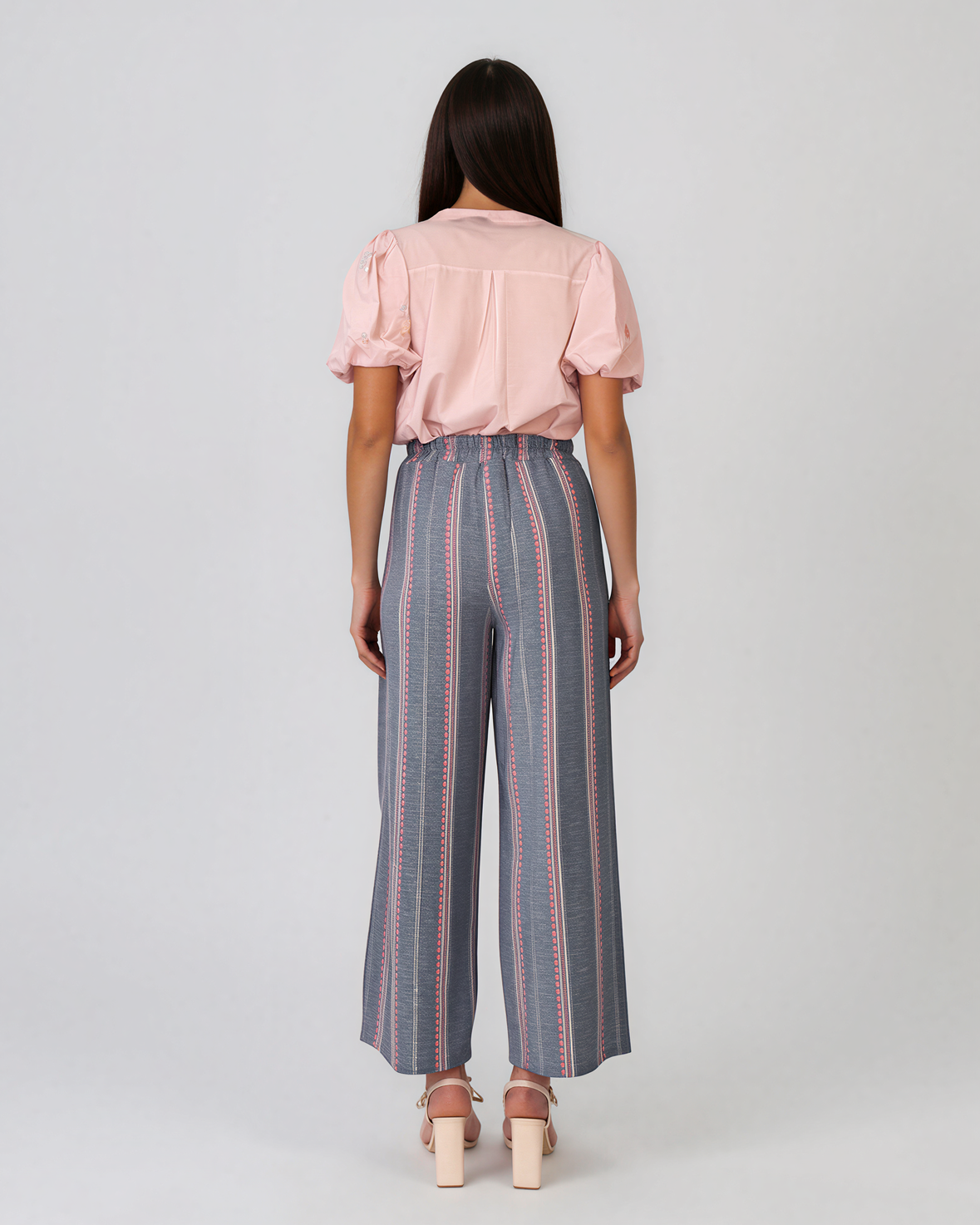 Pantaloni lungi din bumbac cu motive tradiționale roz HL124