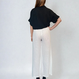 Pantaloni lungi din in cu nasturi decorativi pe buzunare alb 