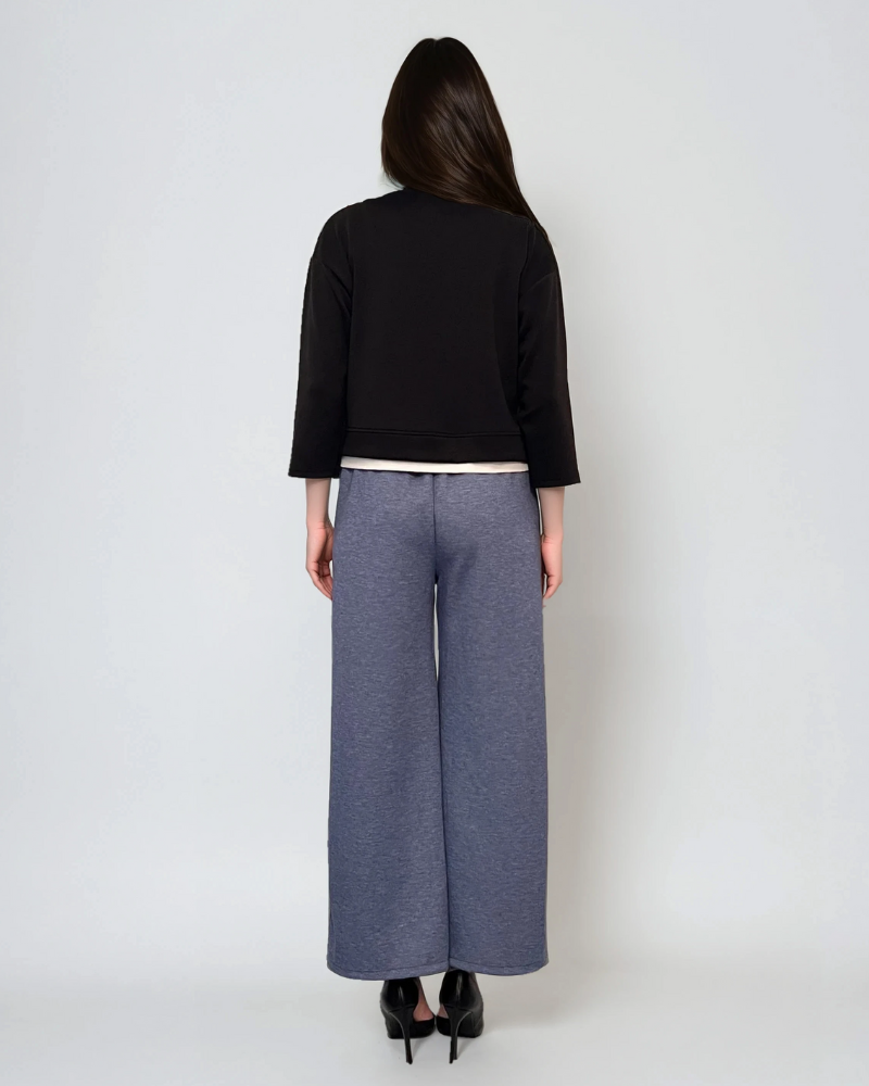 Pantaloni lungi la dungă din vâscoză albastru 