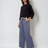Pantaloni lungi la dungă din vâscoză albastru 