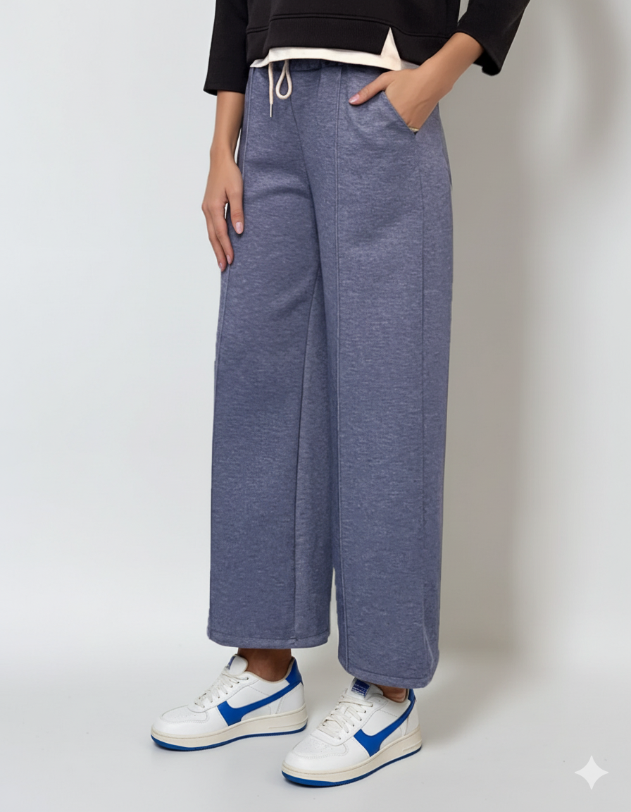 Pantaloni lungi la dungă din vâscoză albastru 