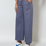 Pantaloni lungi la dungă din vâscoză albastru 