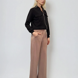 Pantaloni lungi la dungă din vâscoză beige 