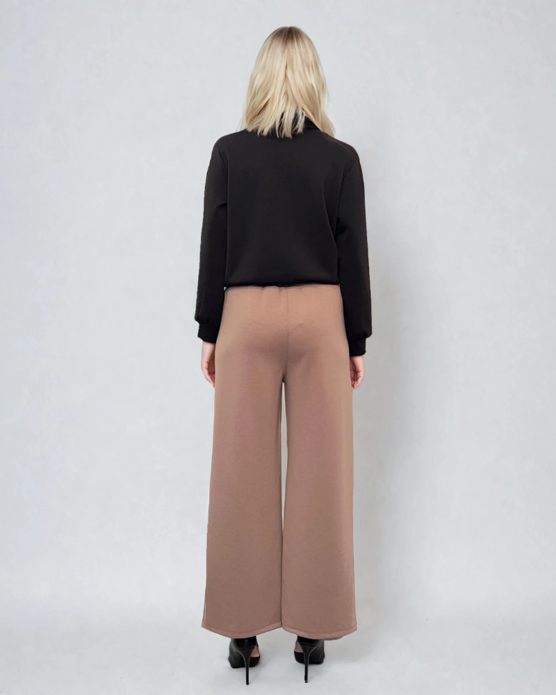 Pantaloni lungi la dungă din vâscoză beige 