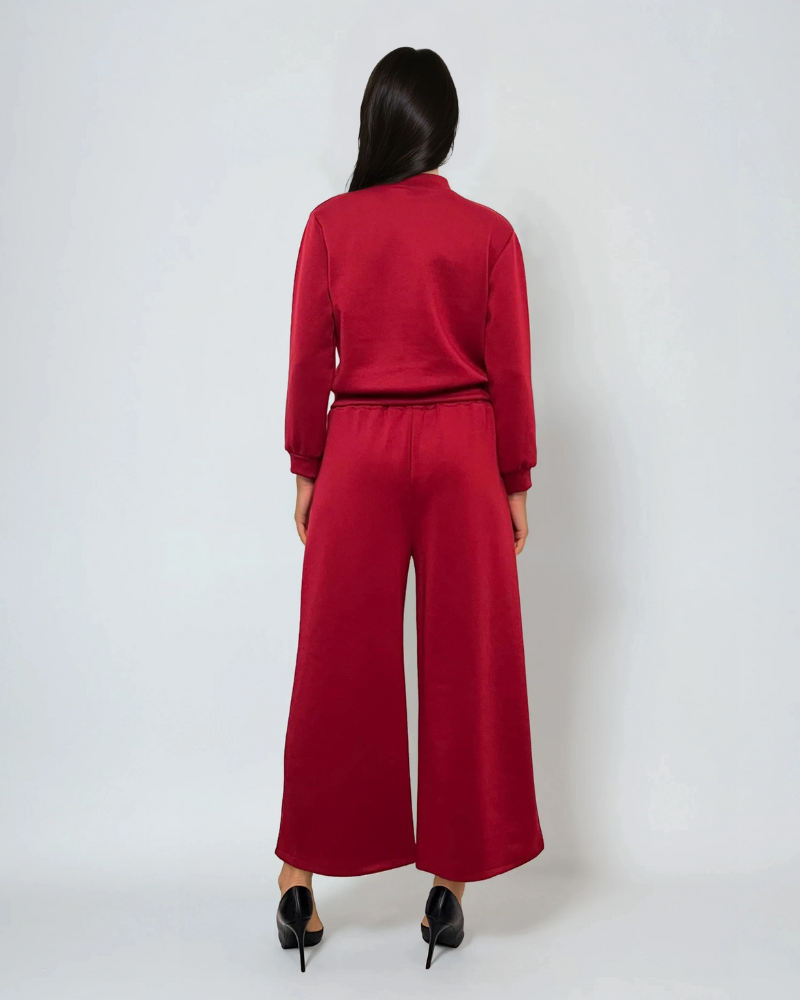 Pantaloni lungi la dungă din vâscoză grena 
