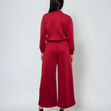 Pantaloni lungi la dungă din vâscoză grena 