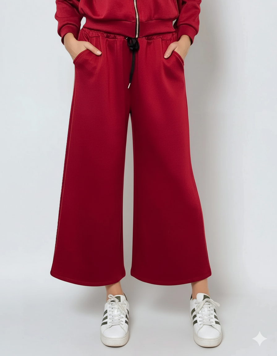 Pantaloni lungi la dungă din vâscoză grena 