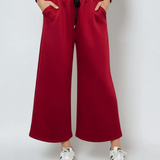 Pantaloni lungi la dungă din vâscoză grena 