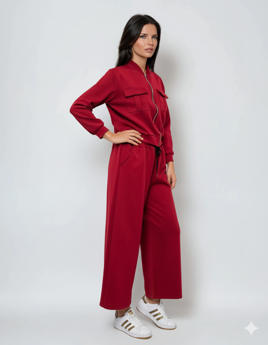 Pantaloni lungi la dungă din vâscoză grena 
