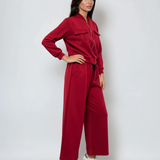 Pantaloni lungi la dungă din vâscoză grena 