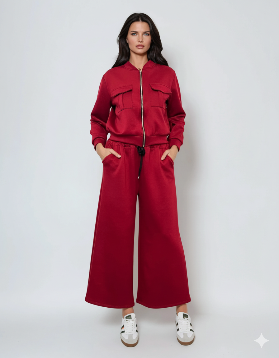 Pantaloni lungi la dungă din vâscoză grena 