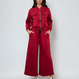 Pantaloni lungi la dungă din vâscoză grena 