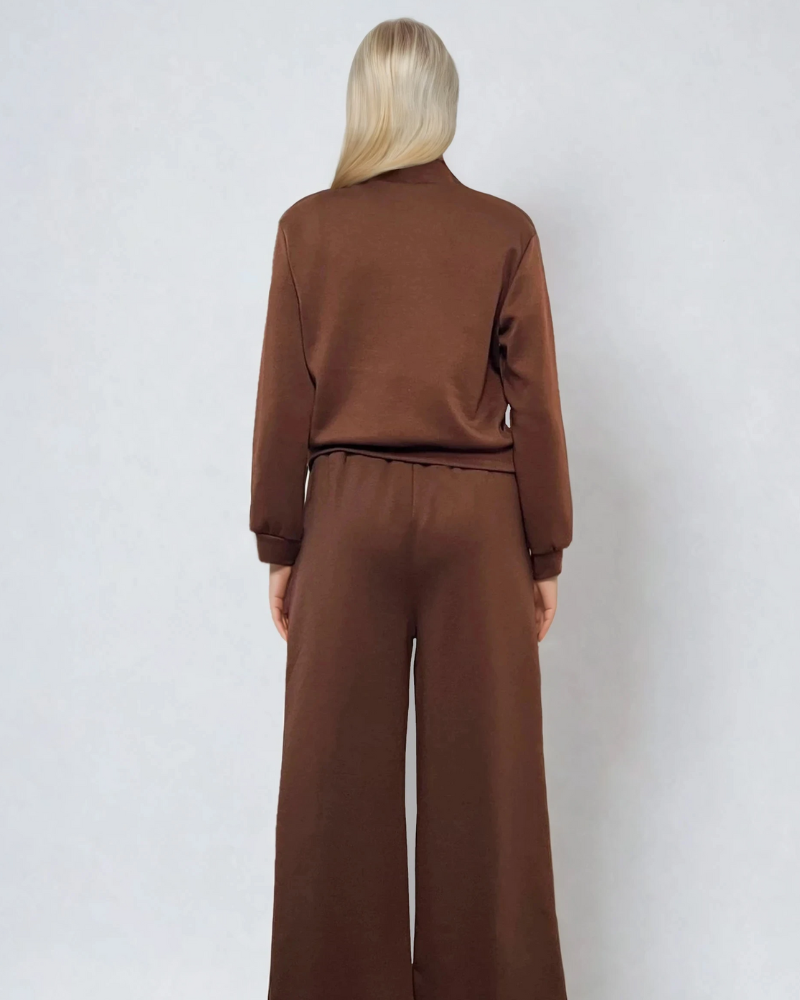 Pantaloni lungi la dungă din vâscoză maro 