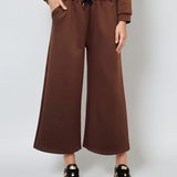 Pantaloni lungi la dungă din vâscoză maro 