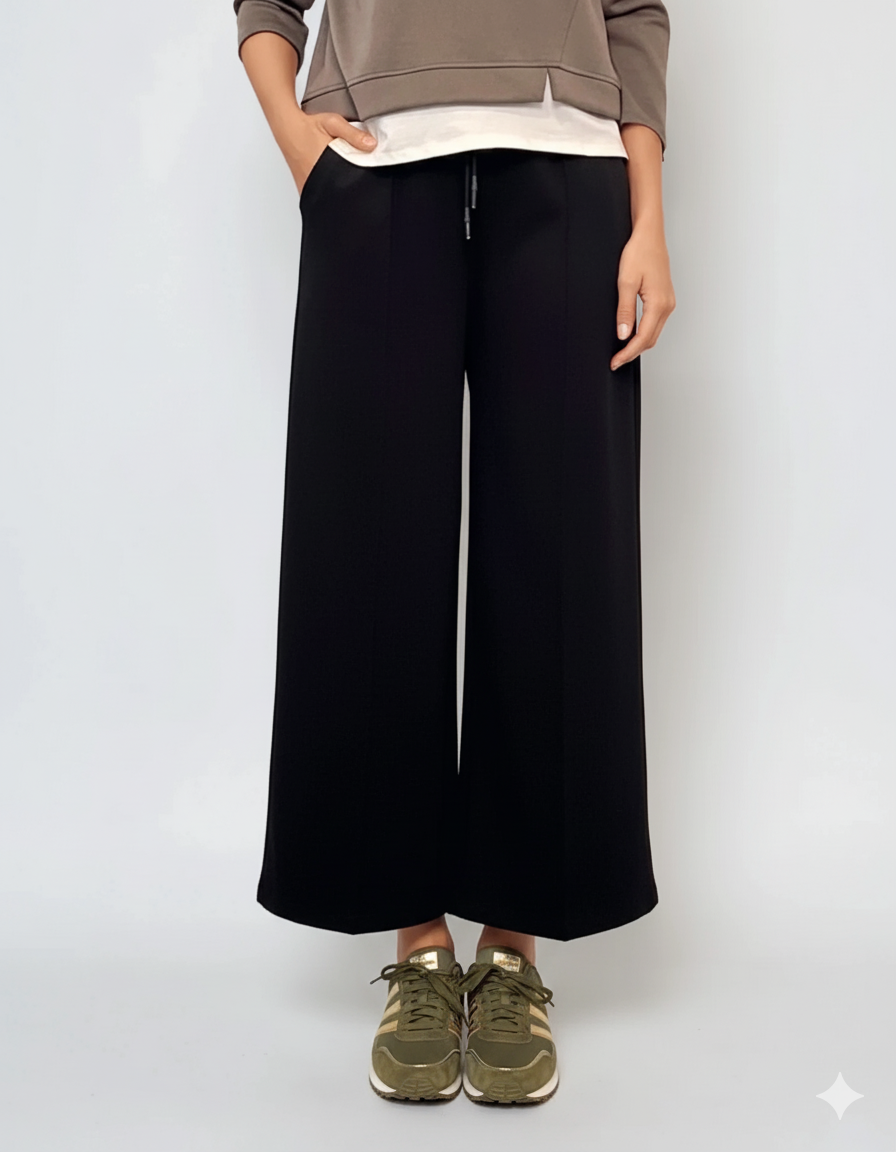 Pantaloni lungi la dungă din vâscoză negru 
