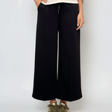 Pantaloni lungi la dungă din vâscoză negru 