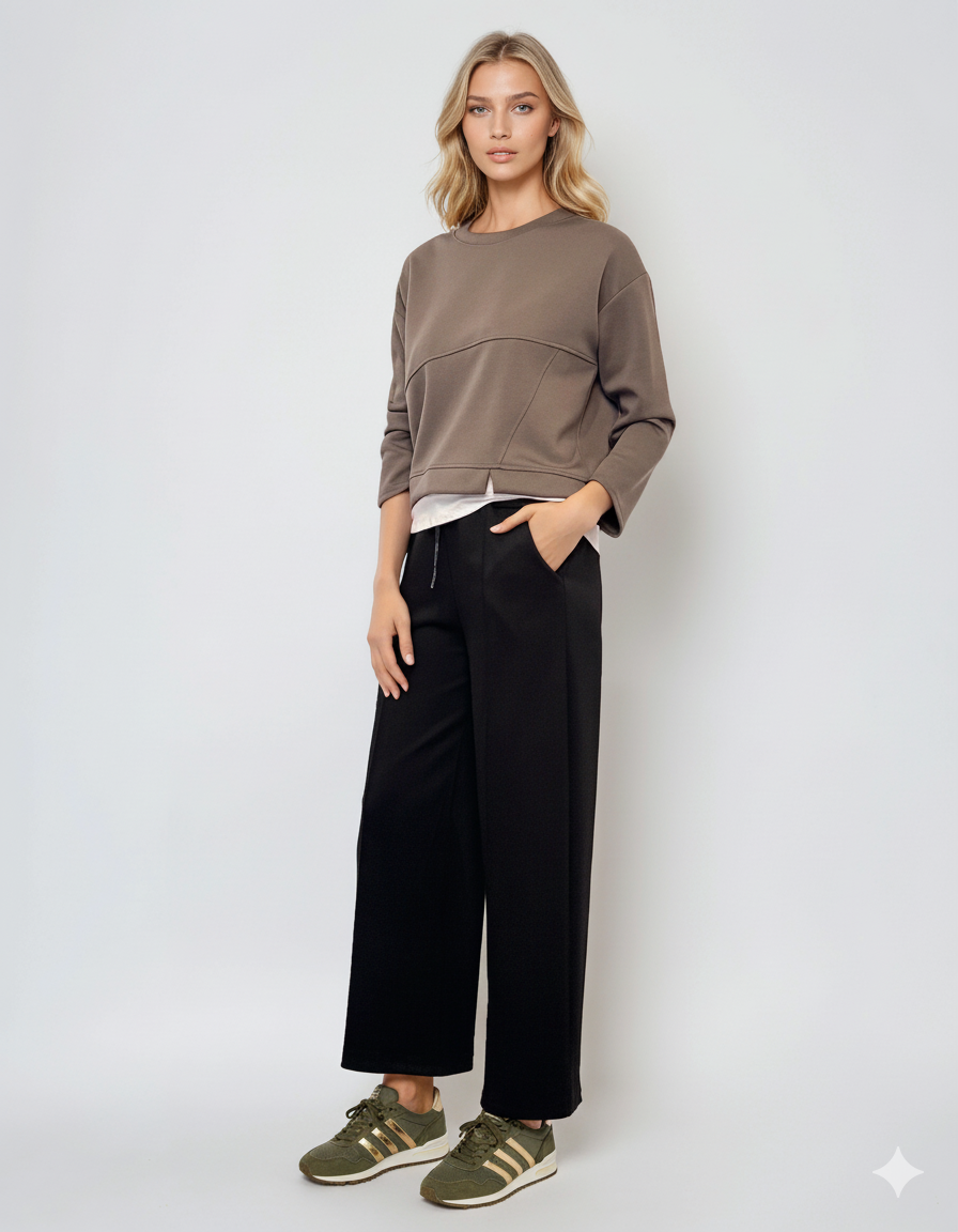 Pantaloni lungi la dungă din vâscoză negru 