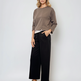 Pantaloni lungi la dungă din vâscoză negru 
