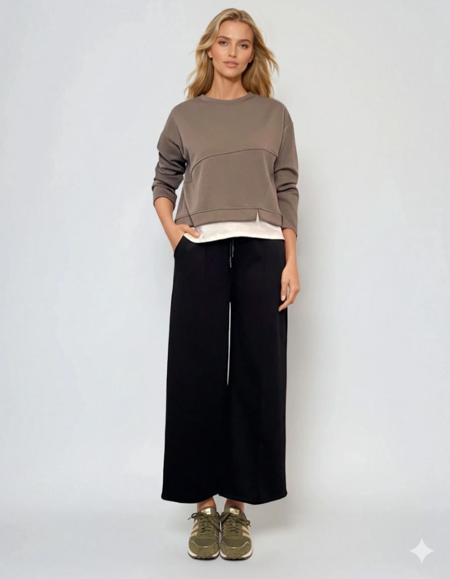 Pantaloni lungi la dungă din vâscoză negru 