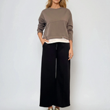 Pantaloni lungi la dungă din vâscoză negru 