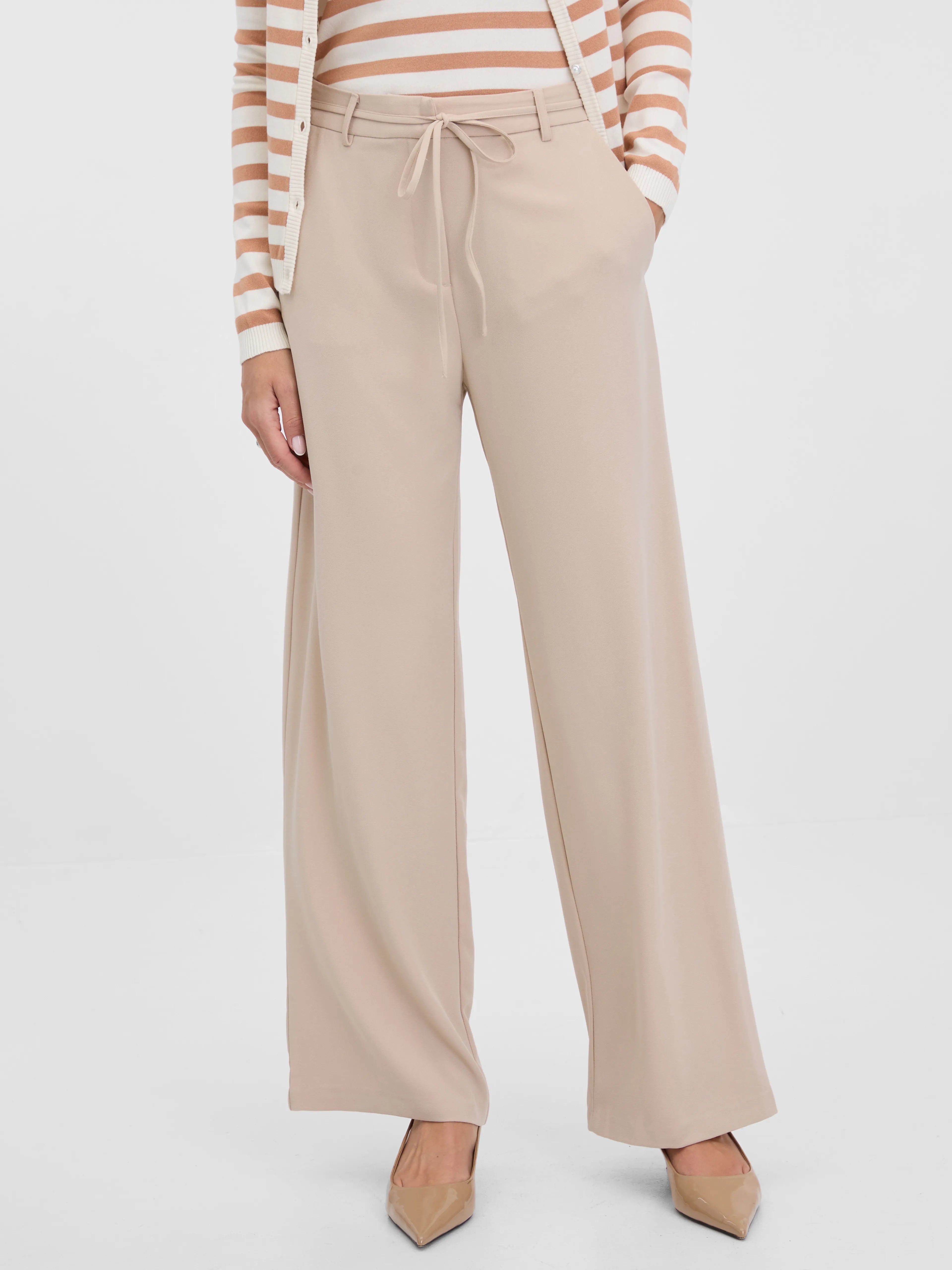 Pantaloni lungi largi fluizi cu buzunare ORSAY crem ORS003