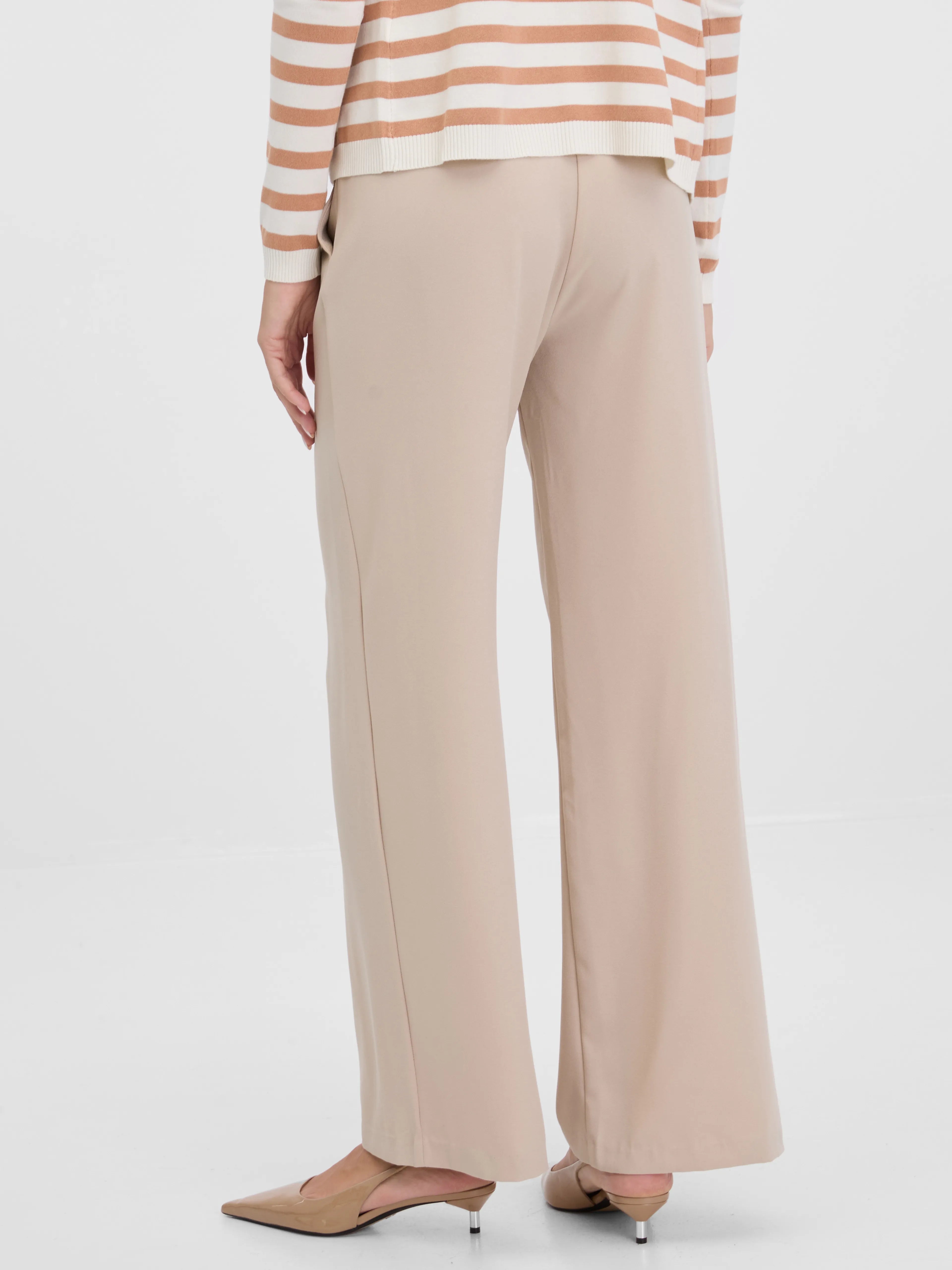 Pantaloni lungi largi fluizi cu buzunare ORSAY crem ORS003