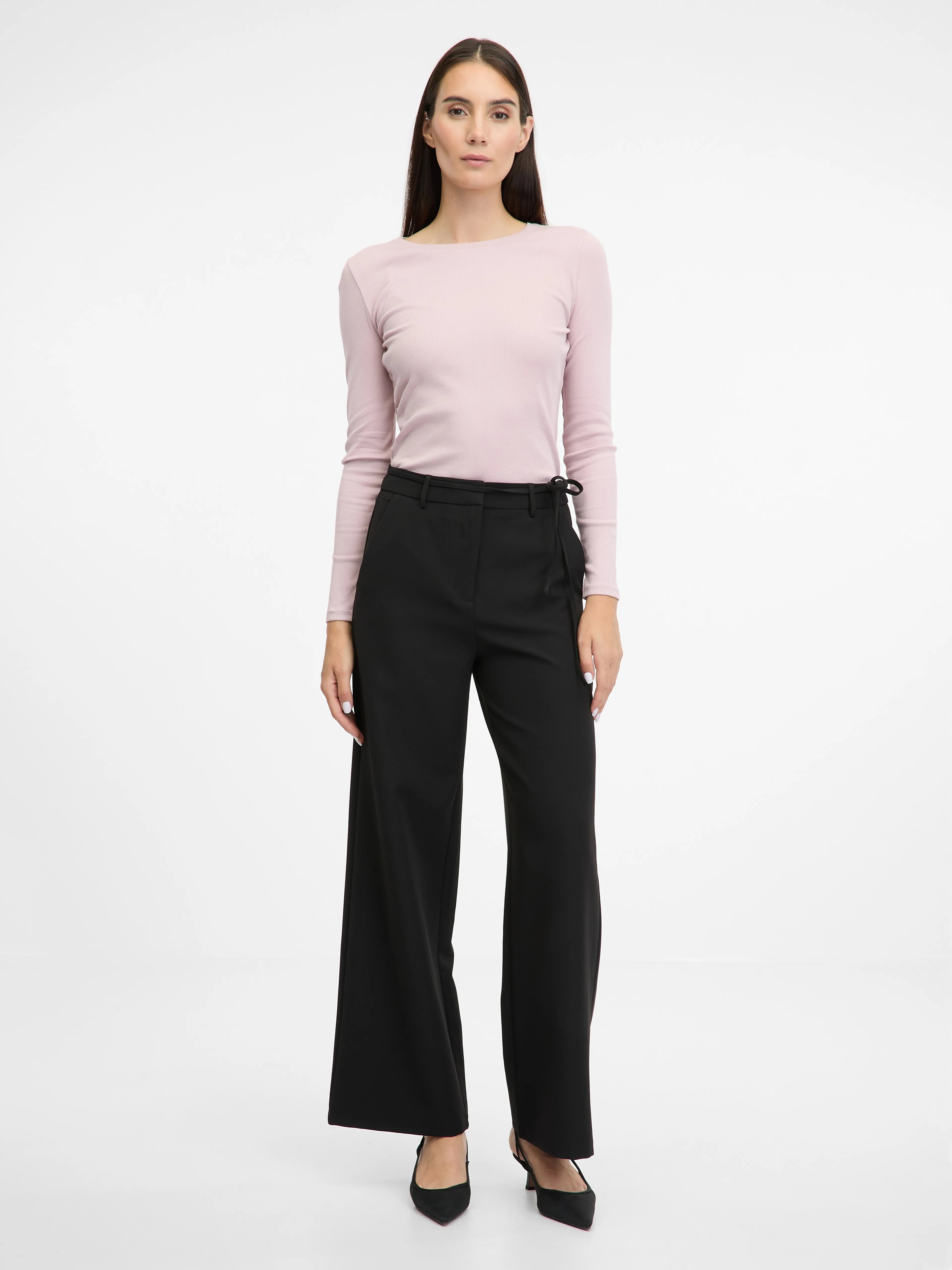 Pantaloni lungi largi fluizi cu buzunare ORSAY negru ORS003