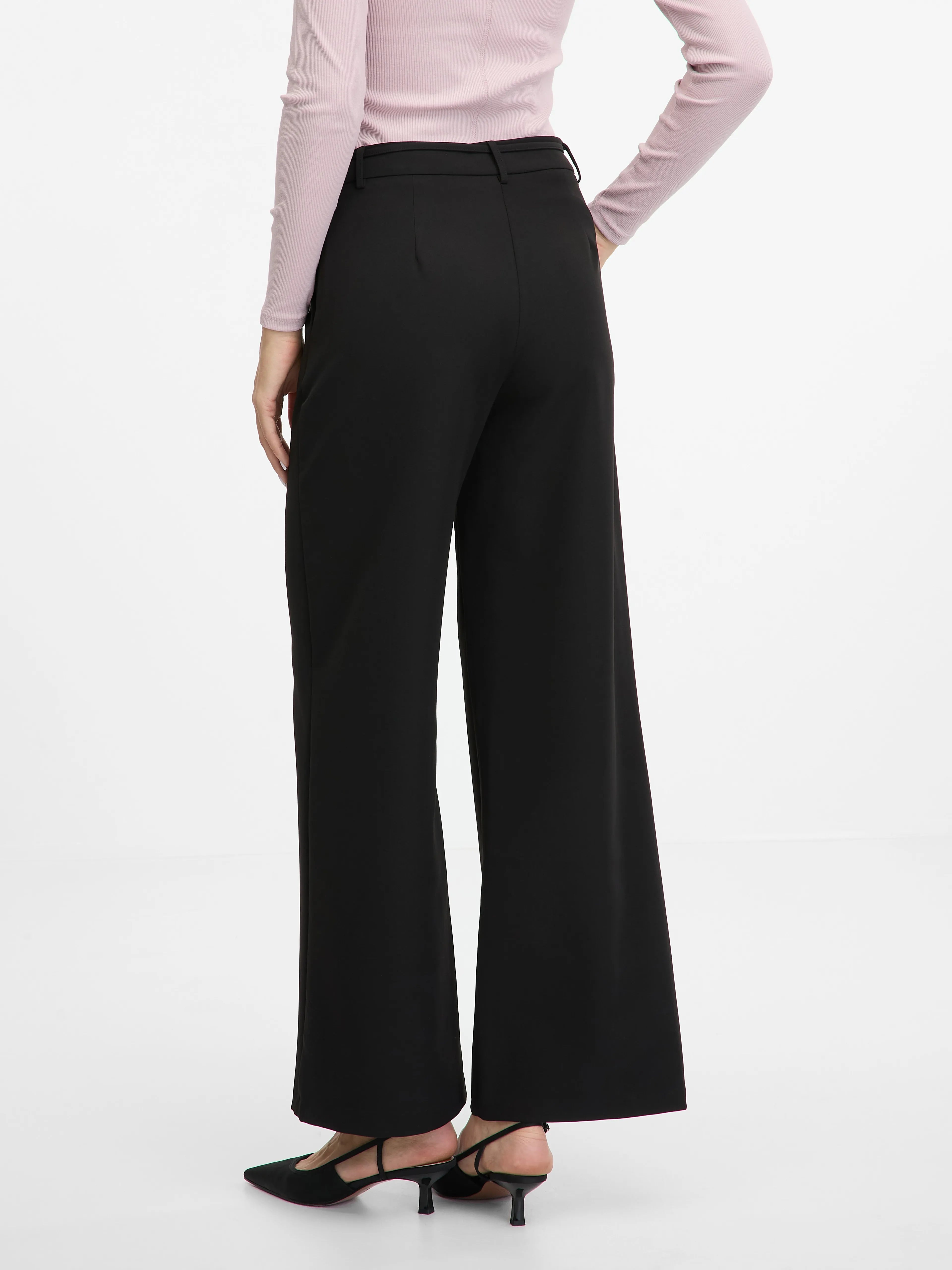 Pantaloni lungi largi fluizi cu buzunare ORSAY negru ORS003