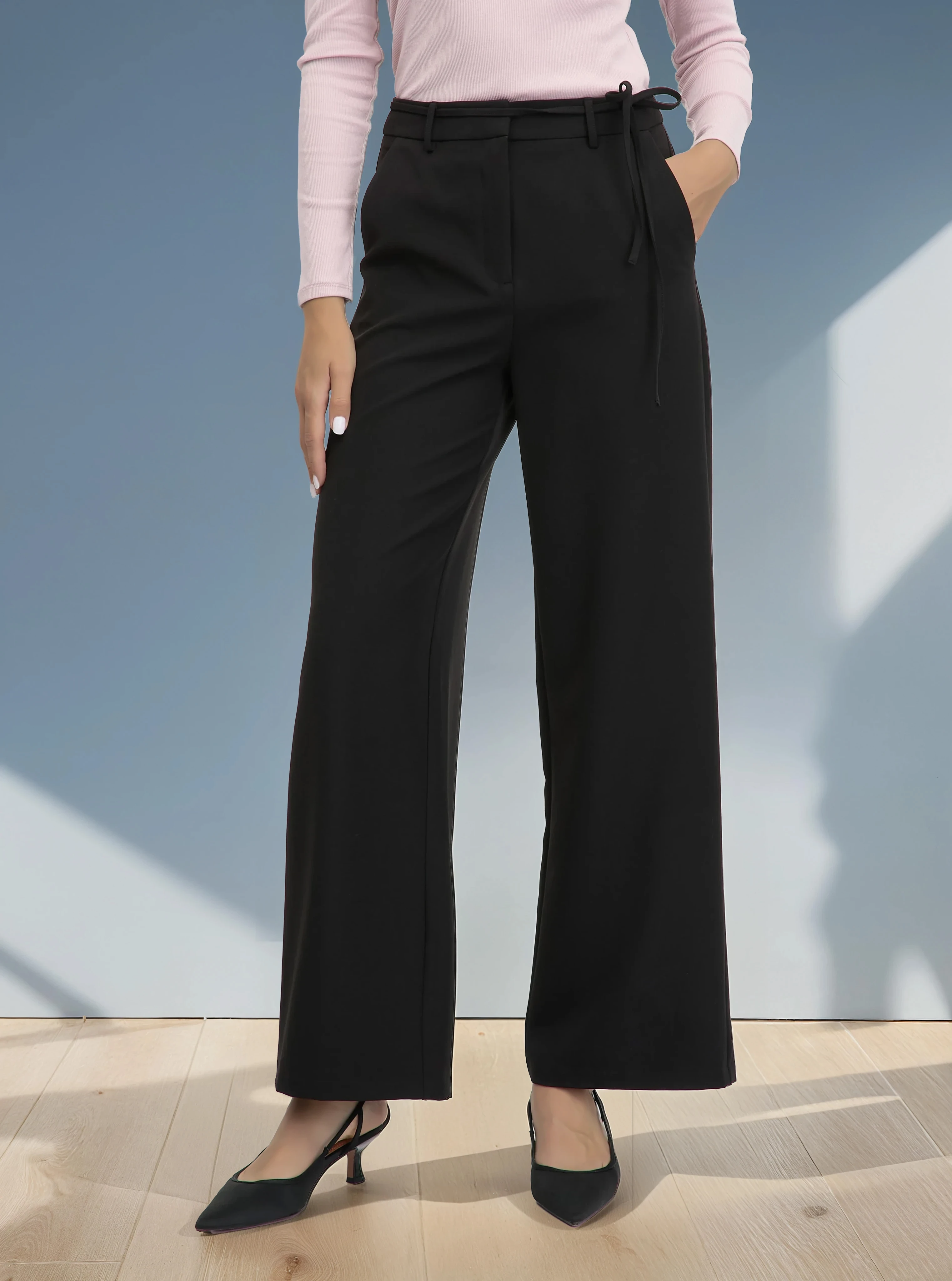 Pantaloni lungi largi fluizi cu buzunare ORSAY negru ORS003